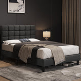 Yaheetech Upholstered Bed Frame, Modern Full Bed Platform with Square Stitched&Button Tufting Headboard Height Adjustable, Wooden Slats Support, No Box Spring Needed, Full Size, Dark Gray Yaheetech