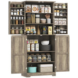 HOMCOM 72" Farmhouse Kitchen Pantry Cabinet, Freestanding Tall Storage Cabinet with 4 Barn Doors, 4 Adjustable Shelves and 8 Door Shelves, Gray Wash HOMCOM