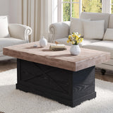 Lareth Coffee Table 39 in Rustic Center Table with X-Design Wooden Pedestal for Living Room, Space Saving, Rectangle Home Office Tea Accent Table for Apartment, Dark Oak Black Lareth
