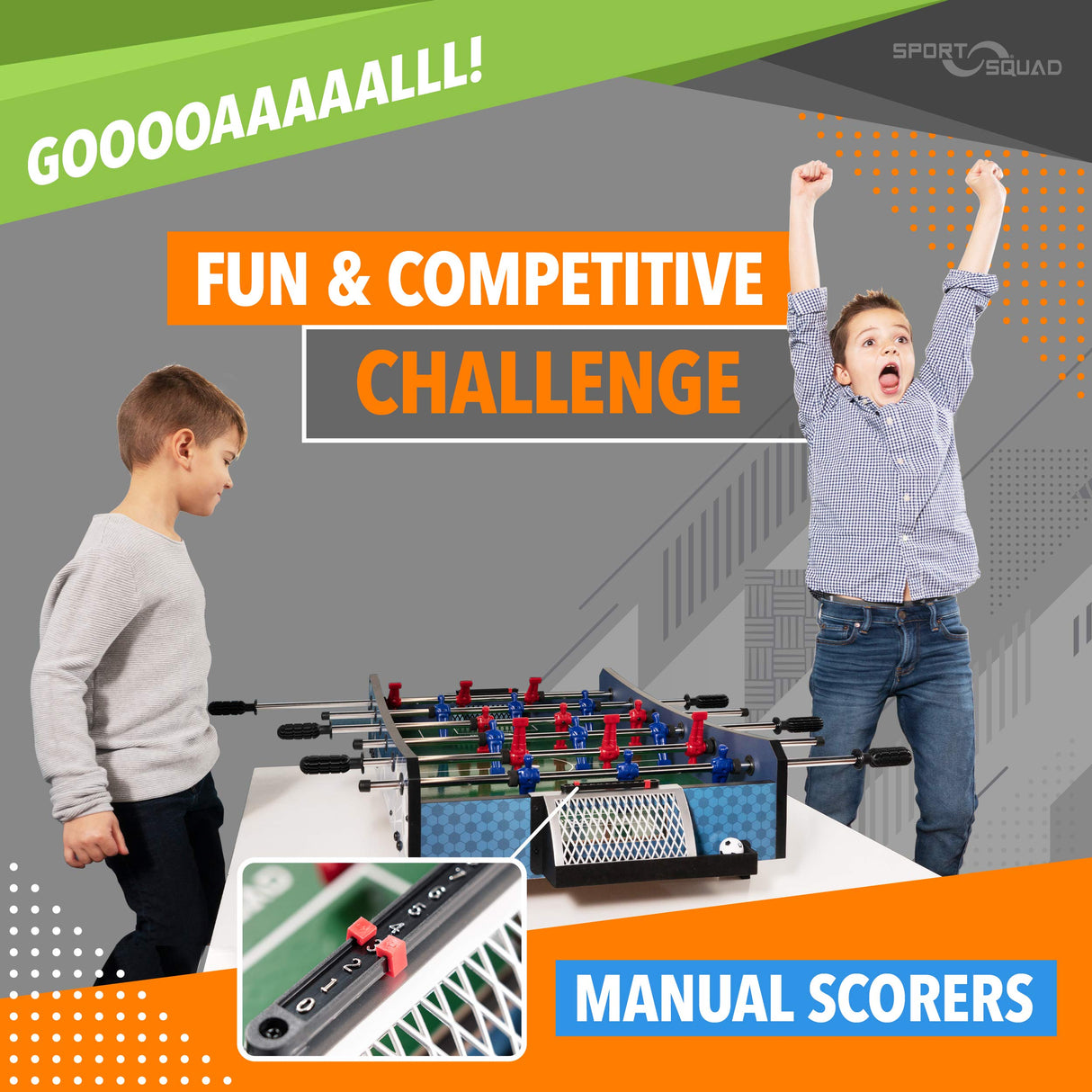 Sport Squad FX40 40 inch Table Top Foosball Table for Adults and Kids - Compact Mini Tabletop Soccer Game - Portable Recreational Hand Soccer for Game Room & Family Game Night - Incl. 2 Foosball Balls Sport Squad