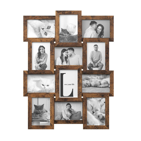 SONGMICS Collage Picture Frames, 4x6 for Wall Decor Set of 12, Multi Family Photo for Gallery Decor, Hanging Display, Assembly Required, Rustic Brown SONGMICS
