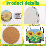 8 Pieces Sunflower Diamond Art Painting Coasters DIY 5D Full Drill Coasters Acrylic Round Cup Coaster with Holder Cork Pads for Spring Summer Party Home Decor DIY Crafts Augisteen