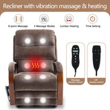 Power Lift Recliner Chair for Elderly People, Dual Motor Lift Chair with Vibration Massage and Heat, Lay Flat Recliner with Solid Wood Armrest, Standing Assistance Reclining, Chenille Fabric Brown EZZUP