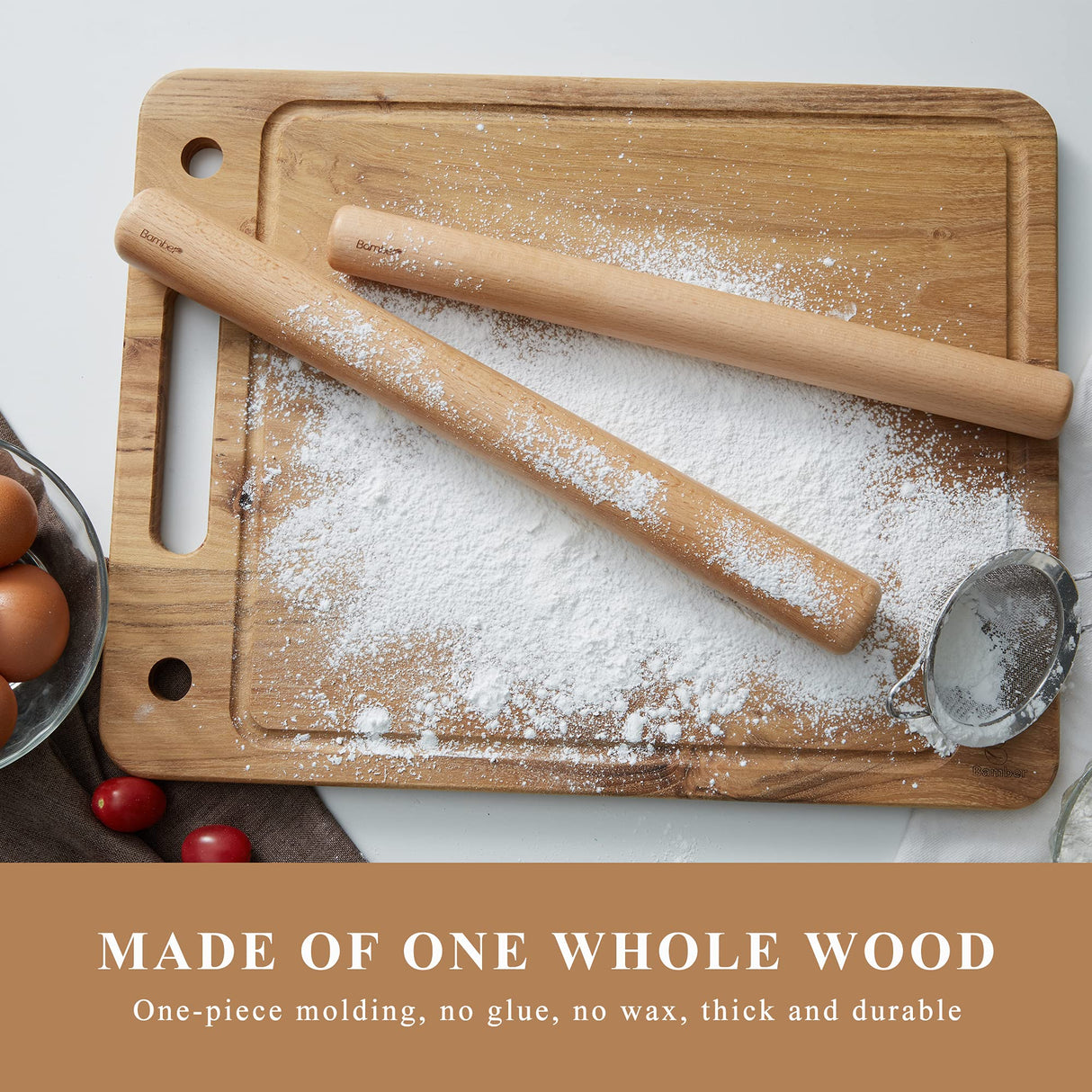 Bamber Mini Wood Rolling Pin for Baking Small Wooden Rolling Dowel Stick Dough Roller for Kids, 11'' by 1.2'' Bamber