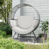 Fancyango Egg Chair Outdoor Indoor, Oversized Rattan Chair with Thicken Cushion, 510LBS Capacity Wicker Patio Lounge Chair, Basket Chair for Living Room Balcony Porch Backyard, Grey/Light Grey Fancyango