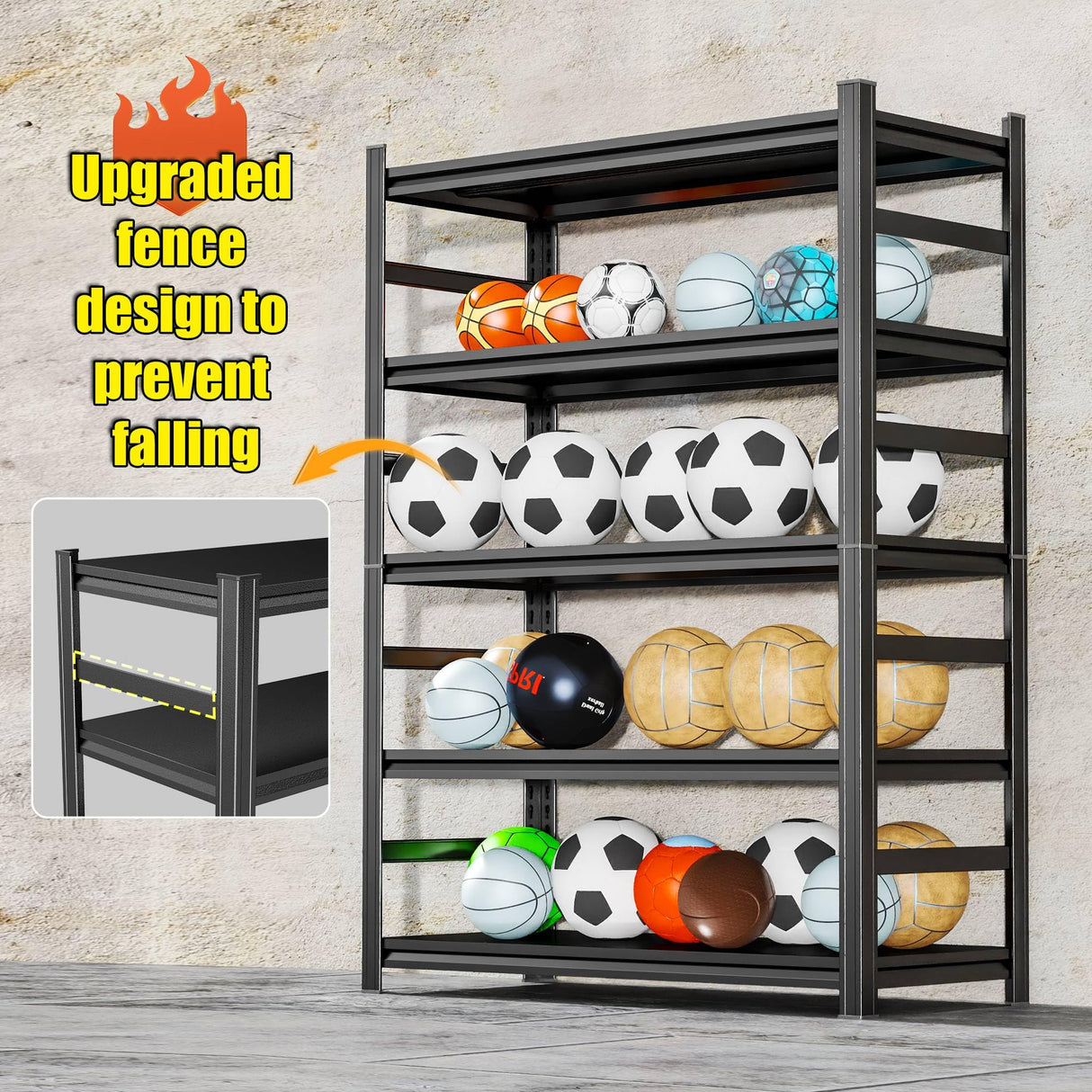 72'' Storage Shelves, Garage Metal Shelving Unit, Adjustable, Double-Layer Column with Reinforced Ribs, Heavy-Duty, Capable of Bearing 3000lbs, Suitable for Garage, Warehouse, Kitchen Storage Beaunatixx