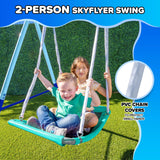 Sportspower Ramona Metal Swing Set 7-in 1: 3 Swings, Climbing Ladder and net, Basketball Hoop, and 5-ft Blow Molded Slide, 700lb Capacity, Yellow & Blue, Bonus Anchor kit Included Sportspower