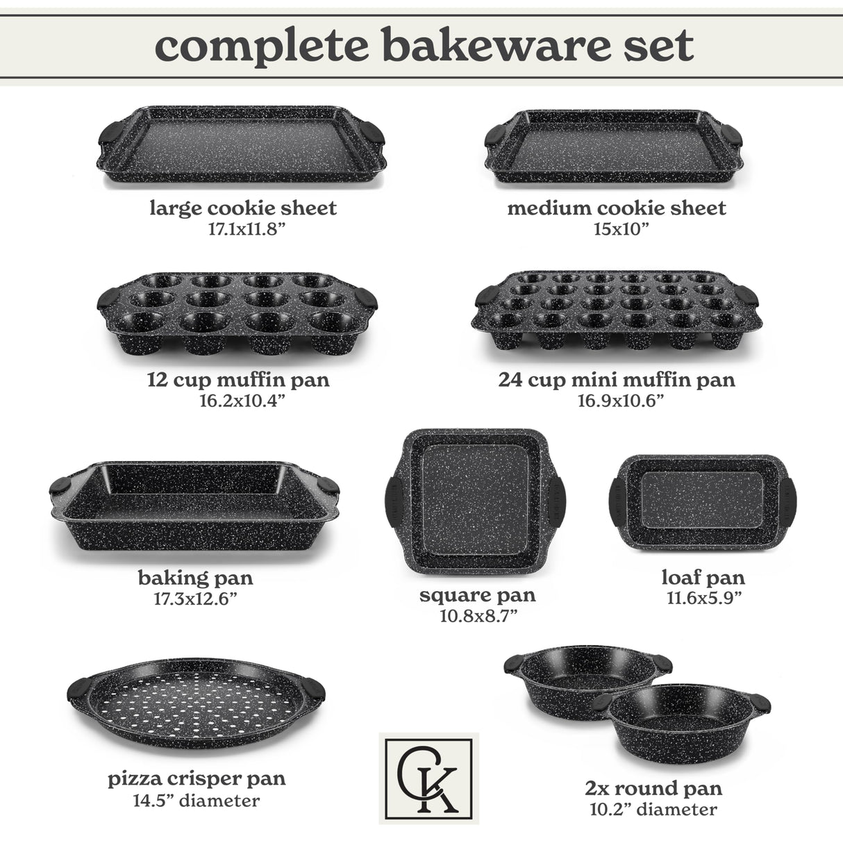 Country Kitchen Nonstick Stackable Bakeware Set - Durable, Easy Release Baking Set, Black, 10 Pcs Country Kitchen
