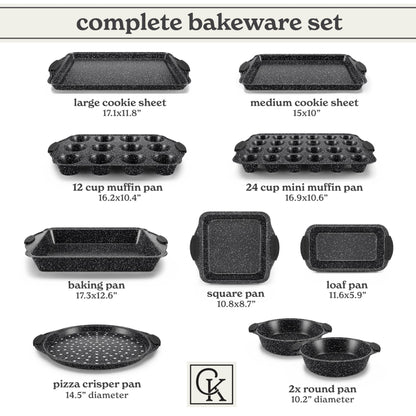 Country Kitchen Nonstick Stackable Bakeware Set - Durable, Easy Release Baking Set, Black, 10 Pcs