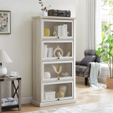 Heliodeck Tall Bookcase with Glass Doors, 63" H Farmhouse Glass Display Cabinet, 4 Tier Display Cabinet Storage Curio Cabinets, Bookcase for Living Room, White Heliodeck