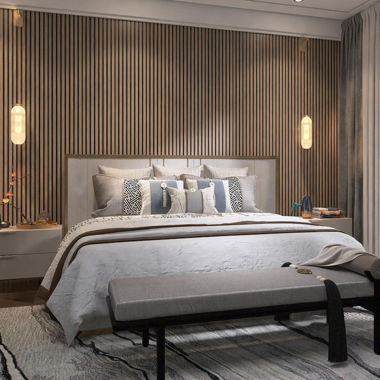 eazart Acoustic Wood Veneer Slat Wall Panels for Interior Wall and Ceilings Decor | Sound-Absorbing Felt Board | 3D Sound Proof Decorative Panels | 94.49” x 23.62” Each Box | 2 Pack | Natural Walnut eazart