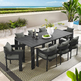 Modway Tahoe Outdoor Patio Powder-Coated Aluminum 9-Piece Dining Set in Gray Gray - Rectangular Patio Furniture Set for 8 - Outside Table with Umbrella Hole and Cushioned Chairs - Modern Patio Set Modway