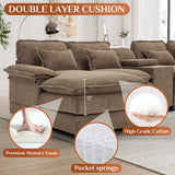 OUYESSIR U Shaped Cloud Sectional Couch, 124" Fluffy Modular Sofa Set with Double Chaise Lounge Central Console & USB Port, Comfy Chenille Big Sectional Couches for Living Room, Brown OUYESSIR