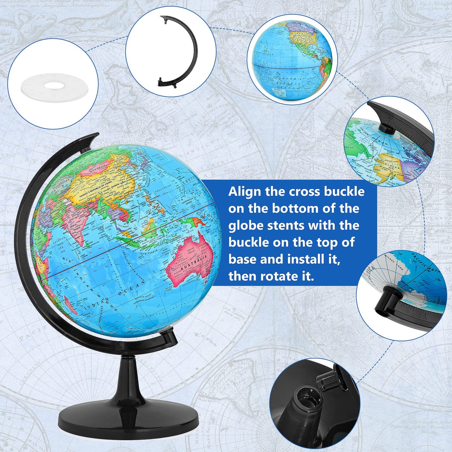 World Globe with Stand, 13" Geography Educational Globe for Students & Teachers, 360° Spinning Globe, Full Length 19.7 inch World Globes for