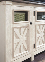 Signature Design by Ashley Bolanburg Two Tone Farmhouse TV Stand, Fits TVs up to 72", 3 Cabinets and Adjustable Storage Shelves, Whitewash Signature Design by Ashley