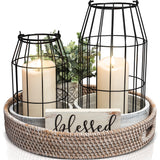 Rustic Farmhouse Lantern Decor Set of 2 - Stylish Decorative Lanterns for Your Living Room, Fireplace Mantle or Kitchen Dining Table - Modern Upscale Beauty for Your Entire Home KIBAGA