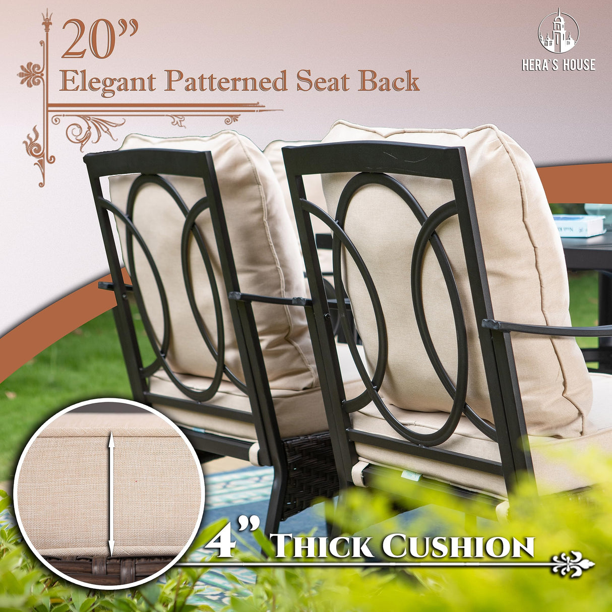 HERA'S HOUSE 7 Pieces Patio Dining Sets, 6 x Swivel Dining Chairs with Removable Cushions, 1 x Rectangular Wood-Like Dining Table, Outdoor Furniture Set for Patio Lawn Garden Porch HERA'S HOUSE