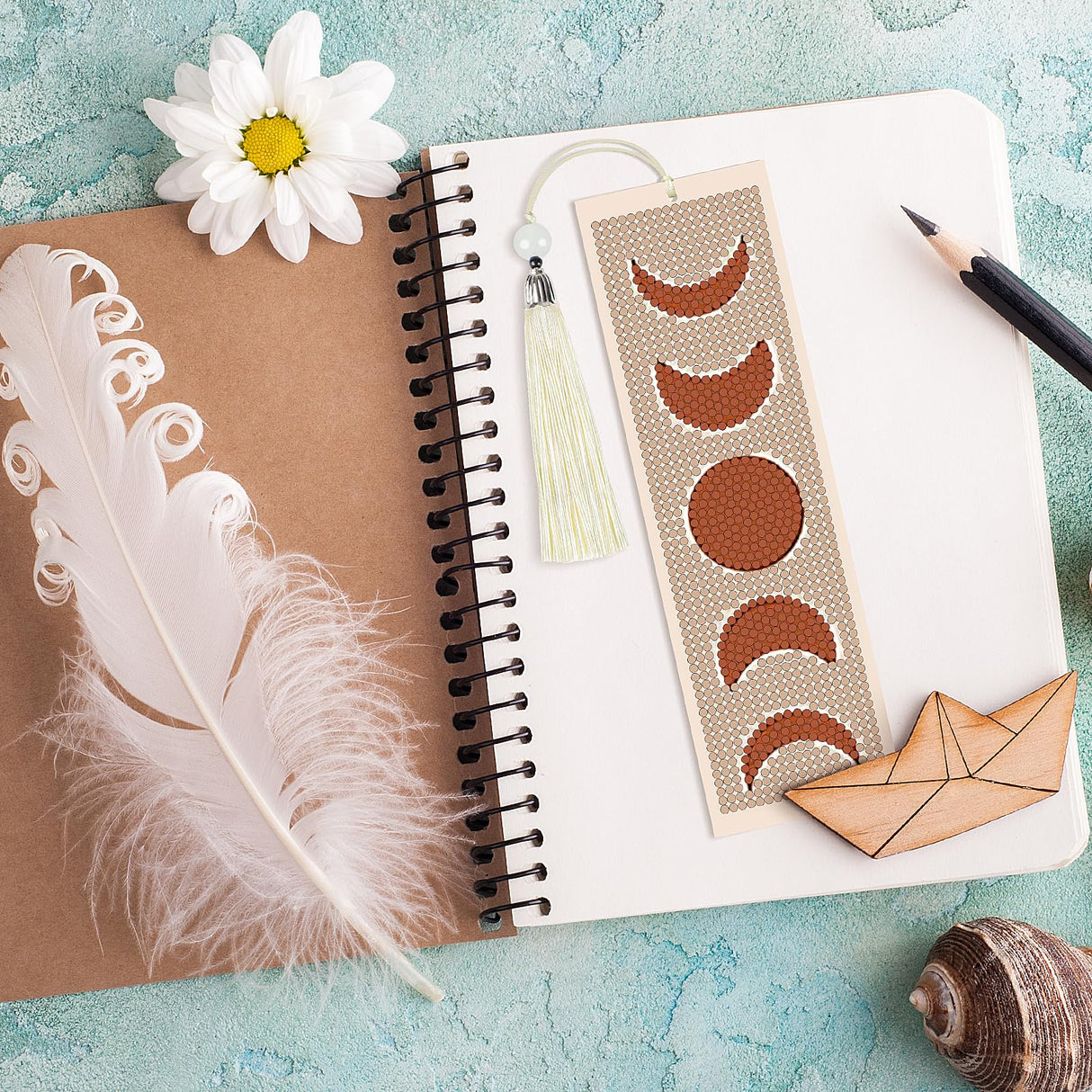 4 Pieces Boho Diamond Art Bookmarks 5d Boho Beaded Bookmark Leather Tassel Bookmark for DIY Making Beginner Kids Adults Arts Craft Supplies clothmile