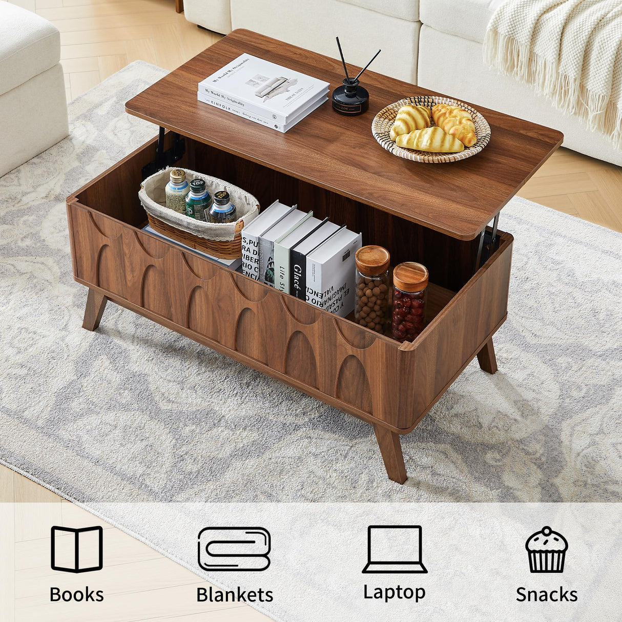 Bifins Coffee Table, Lift Top Coffee Table with Hidden Compartment,Mid Century Modern Lift Tabletop for Home Living Room Office Bifins