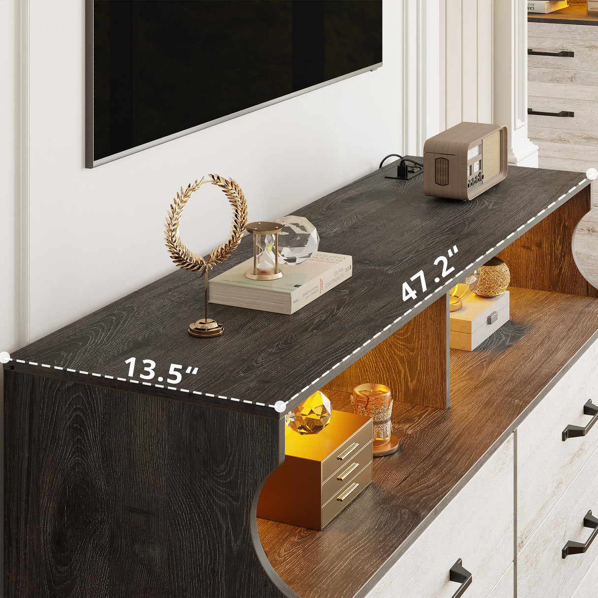 LIKIMIO 6 Drawer Dressers & Chests of Drawers for Bedroom, LED & USB Charging Modern Long Storage Cabinet, Mid-Century Tall Farmhouse Organizer Closet, Living Room Chest, Hallway, Rustic Wood LIKIMIO