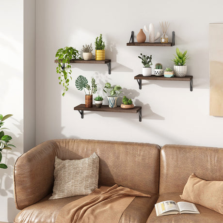 YGEOMER Floating Shelves for Wall, Different Sizes Dark Carbonized Brown Wall Shelves for Living Room, Bathroom, Bedroom, Kitchen, Home Decor (Set of 4) YGEOMER