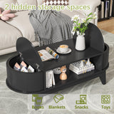 Coffee Table with 2 Hidden Storage,Mid Century Modern Coffee Table with Fluted Finish,Wood Center Tables Oval Coffee Tables with Flip-Top Lids for Living Room Home Office (Black) Mxtxmy