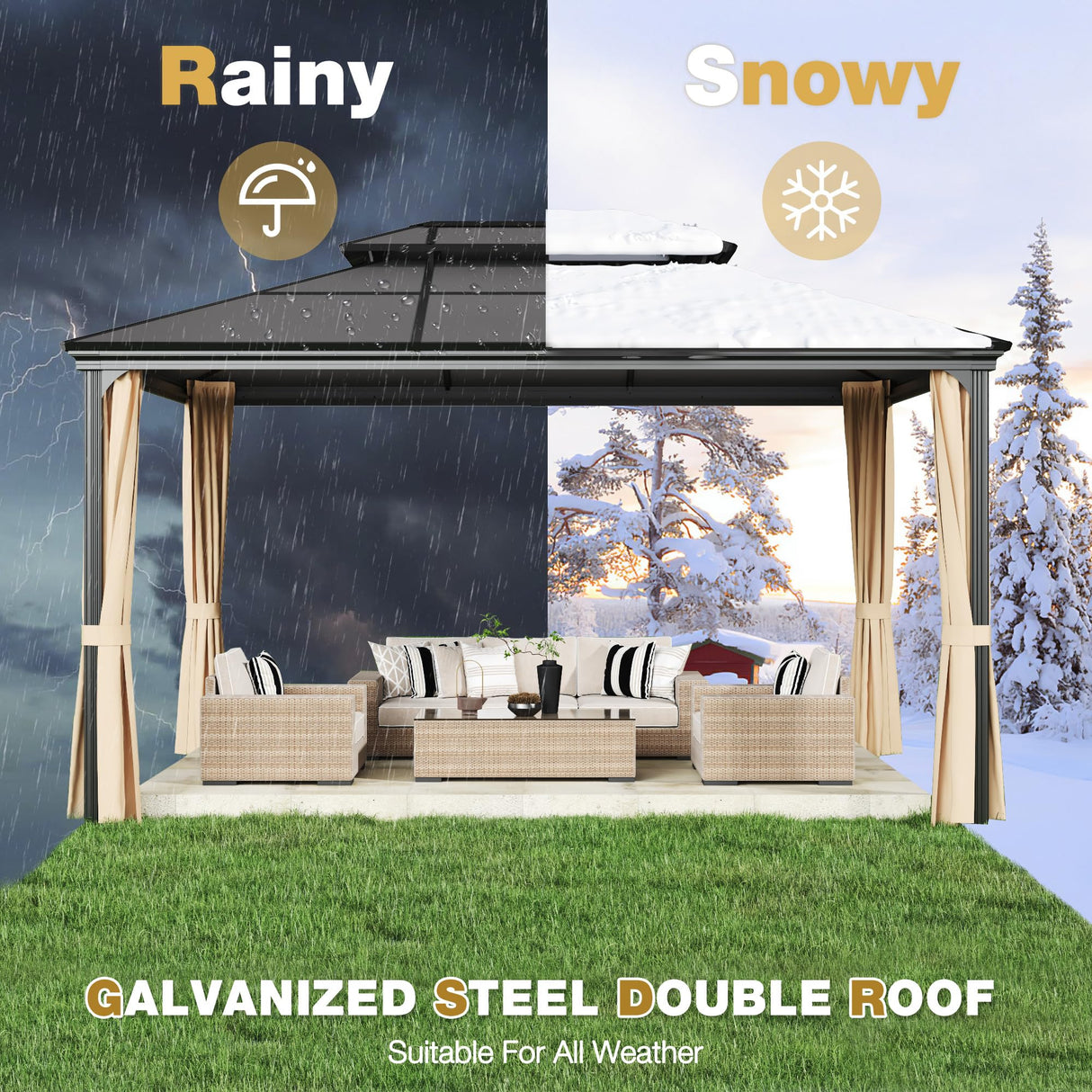 Devoko 10X13 FT Hardtop Gazebo Double Polycarbonate Roof Outdoor Canopy Gazebo with Nettings and Curtains Aluminum Frame for Patios, Gardens, Lawns (10' x13' Double Polycarbonate Roof) Devoko