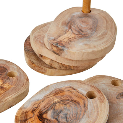 Naturally Med Olive Wood Rustic Coaster Set