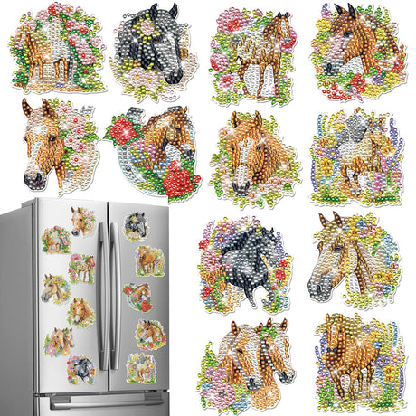 INCOK Diamond Art Refrigerator Magnets - 16 PCS Horse Diamond Painting Fridge Magnet Stickers Kits DIY Refrigerator Diamond Art Craft for Adult Beginners Home Decors Christmas Gift Horse Lover INCOK