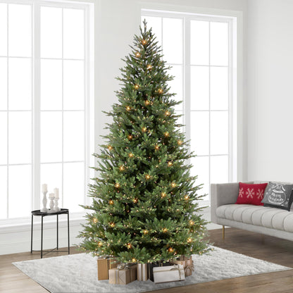 Puleo International 9 Foot Pre-Lit Balsam Fir Artificial Christmas Tree with 1000 Clear Lights, Green