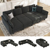 Dowiean Sectional Sleeper Sofa, 8 Seaters Modular Sleeper Sofa Couch, Comfy Sectionals Couches Bed, Convertible Sofas with Ottomans, Modular Sectional Couches for Living Room, Dark Grey Dowiean