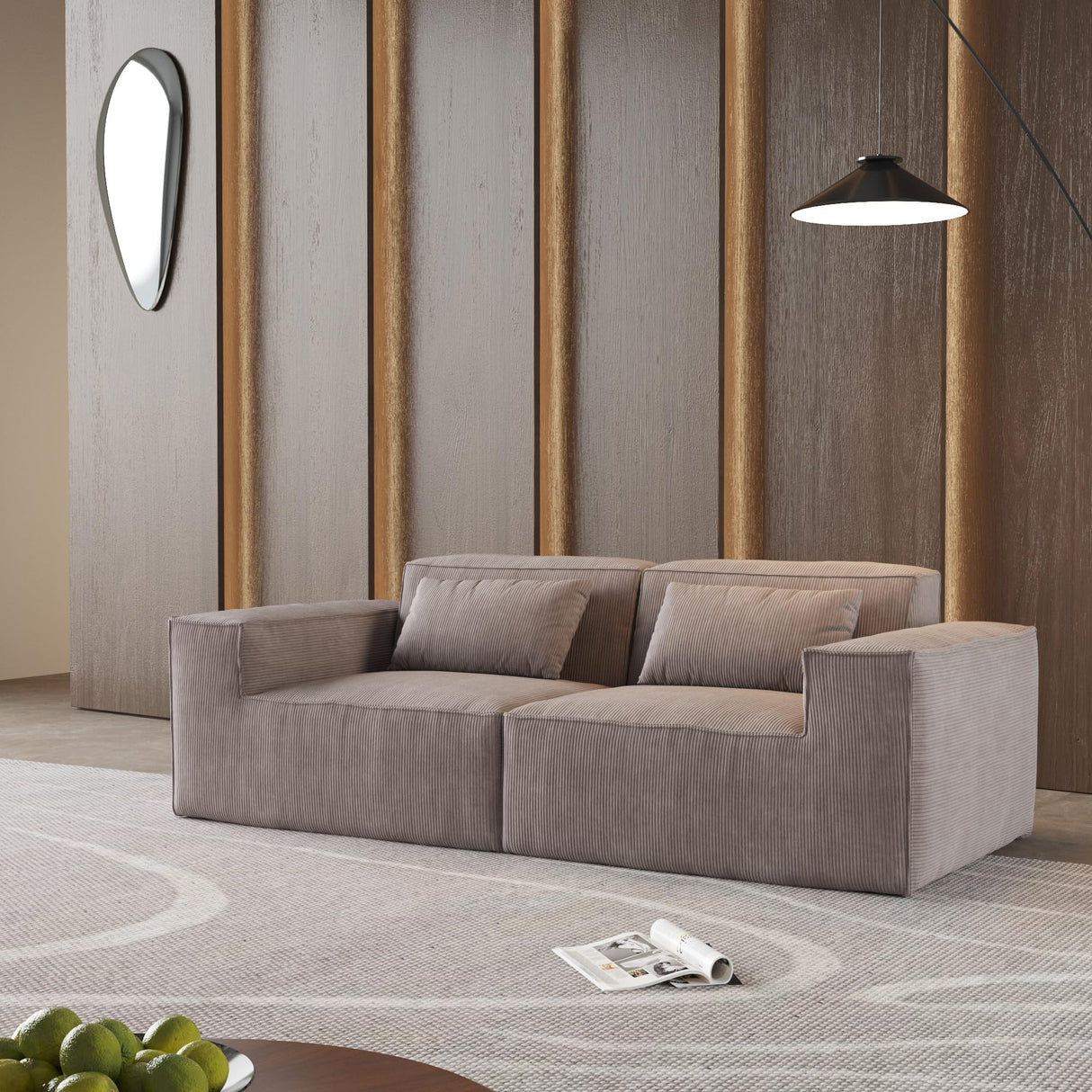 JACH 86.62" Modular Sectional Couch, Huge Plus Love Seat Sofa, Modern Comfy Corduroy Couches, Sofa Furniture for Living Room, Office, Apartment, Brown JACH