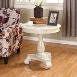 Roundhill Furniture Rene Round Wood Pedestal Side Table, Single, Antique White Roundhill Furniture