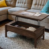 LZLUOB Lift Top Coffee Table with Hidden Compartment, Storage Coffee Table with Lift Top, Farmhouse Wood Lift Top Coffee Table for Living Room, Easy Assembly (Dark Brown) LZLUOB