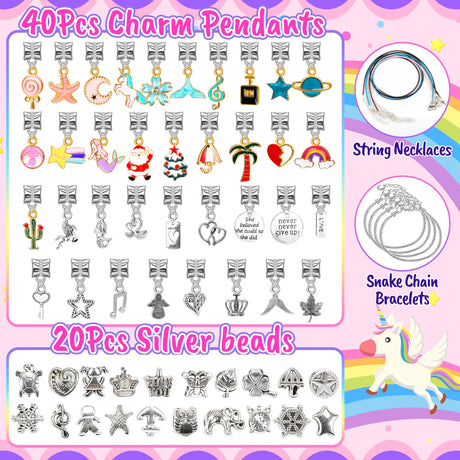 AMAZING TIME 130 Pcs Charm Bracelet Making Kit, Jewelry Toy for Girl Age 8-12 Beads Craft Set for 5 6 7 8 9 10 11 12 Year Old Teenage Birthday Gift AMAZING TIME