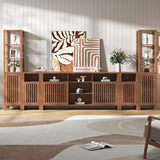 BVIUNTWO Farmhouse TV Stand for 100 inch TVs, Entertainment Center with Bookshelves, 6 Door Media Console with Adjustable Shelves, Storage Cabinet for Living Room Bedroom Home Theater, Rustic Brown BVIUNTWO