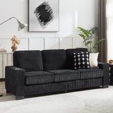 83.86" Couch Sofa with Extra Deep Seat, Modern Corduroy Fabric Sofa Cloud Couch with 2 Cup Holders, Comfy Upholstered 3 Seater Sofa Bed Couches for Living Room, Apartment, Office, Black SLEERWAY