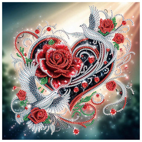 DPDAKIT Rose Diamond Painting Kits, Love 5D Special Shape Diamond Art Kits for Adults, Crystal Rhinestones Art Craft for Beginners DIY Home Wall Decor Gift, 12 × 12 Inches DPDAKIT