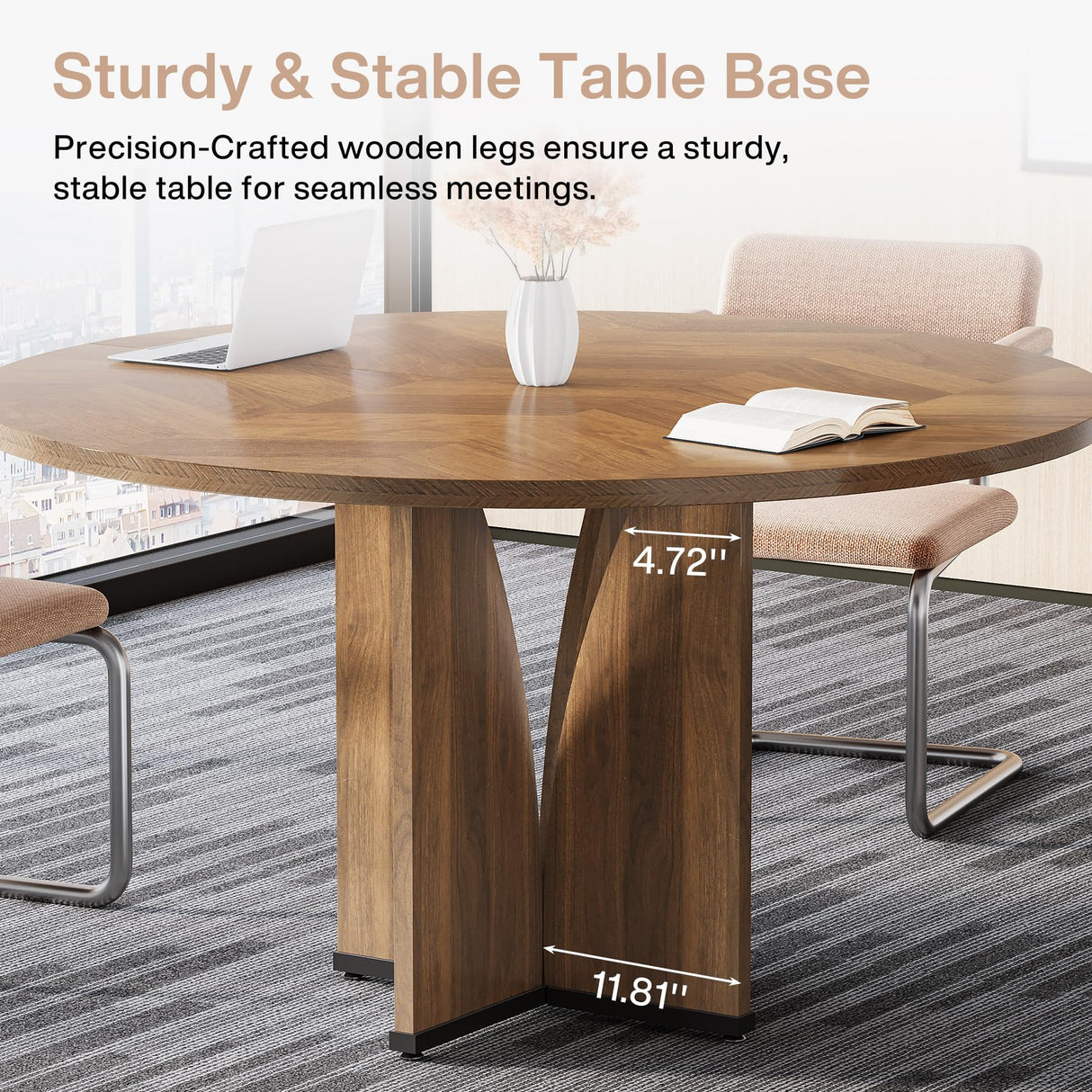 Tribesigns 39" Round Conference Table for 4, Modern Round Meeting Table with Sturdy Base, Small Compact Conference Room Tables for Office, Training, or Negotiation (Brown) Tribesigns