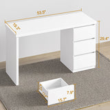 furtble White Desk with Drawers, 53'' W Home Office Computer Desk Gaming Table, Modern Vanity Desk with storage, Wood Writing Workstation for Bedroom, Living Room furtble