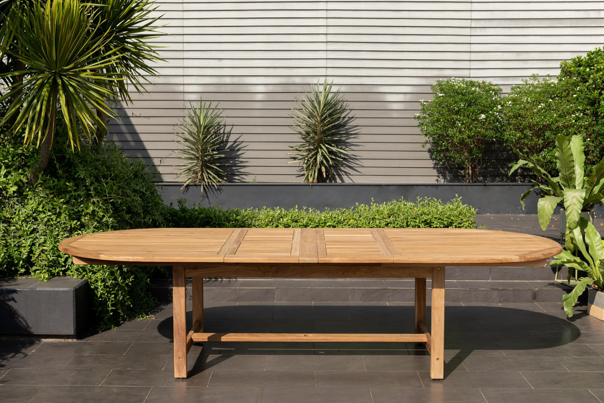 Amazonia Fairview 9 Piece Teak Double Extendable Oval Dining Set Amazonia