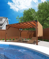 DEXSO 12'X 14' Cedar Wood Pergola with Solid Structure, Retractable Shade Canopy, Durable, Rot Resistant, Patio Pergola for Backyard, Deck, Garden, Outdoor Entertaining DEXSO