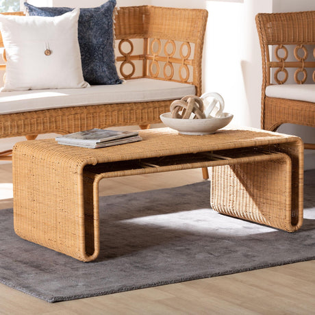 Bali & pari Nevada Rattan Coffee Table – Handwoven Boho Accent Table, Light Honey bali & pari