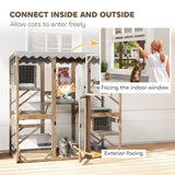 PawHut Catio Outdoor Cat Enclosure, Wooden Cat House with Window Access, 5 Platforms and 2 Resting Box, Waterproof Roof, Kitty Cage for Multiple Kittens, 59" H, Brown PawHut