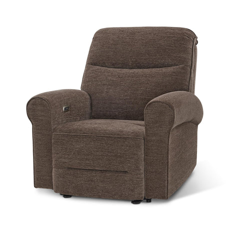 MCombo Power Wall Hugger Recliner Chair for Small Space RV Living Room, USB & USB-C Charging Ports, Modern Rolled Arm Recliner, Fabric PR630 (Dark Brown) MCombo