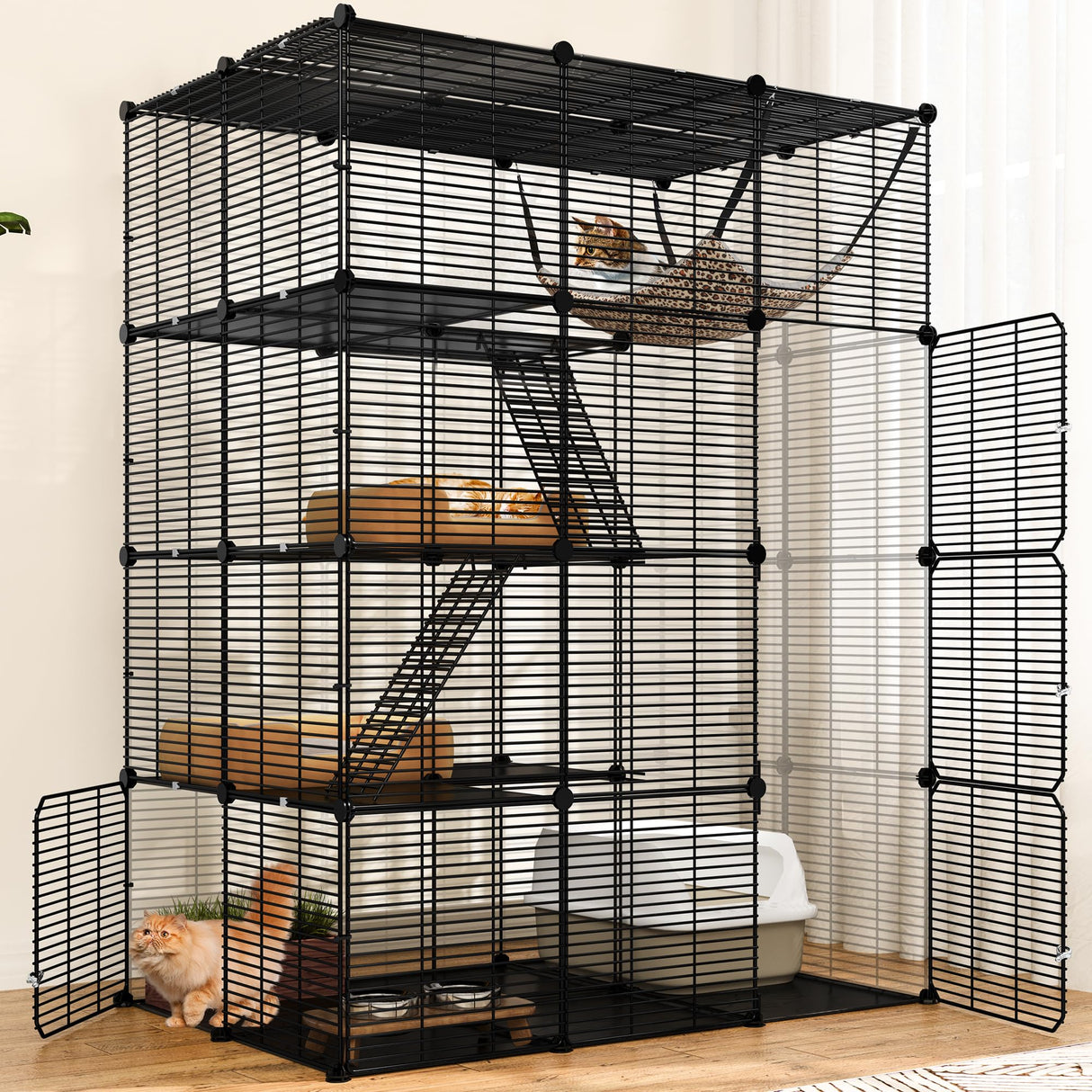 YITAHOME 4 Tier Cat Cage Large with Hammock Outdoor Cat Enclosure Catio Metal Kennels for 1-3 Cats, Indoor DIY Detachable Pet Playpen YITAHOME