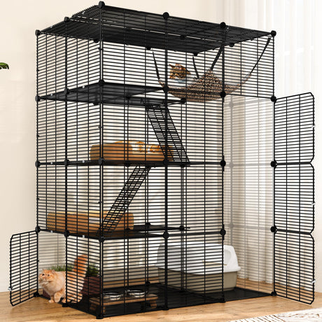 YITAHOME 4 Tier Cat Cage Large with Hammock Outdoor Cat Enclosure Catio Metal Kennels for 1-3 Cats, Indoor DIY Detachable Pet Playpen YITAHOME
