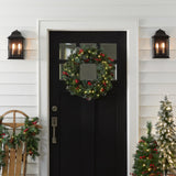 National Tree Company Pre-Lit Artificial Christmas Wreath, Green, Wintry Pine, White Lights, Decorated with Pine Cones, Berry Clusters, Frosted Branches, Christmas Collection, 24 Inches National Tree Company