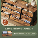 Huuger 9 Drawer Dresser, 47 Inch Dresser TV Stand for 50, 55 Inch TV, Entertainment Center with Drawers, Fabric Dresser Chest of Drawer for Bedroom, Closet, Rustic Brown Huuger