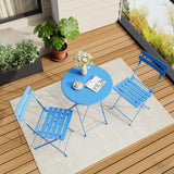 Bistro Table and Chairs Set of 2, 3 Piece Outdoor/Indoor Folding Patio Bistro Sets, 2 Chair Patio Furniture Set with Table, Premium Frame Foldable Coffee Tables for Balcony, Yard, Garden, Blue IDEALHOUSE